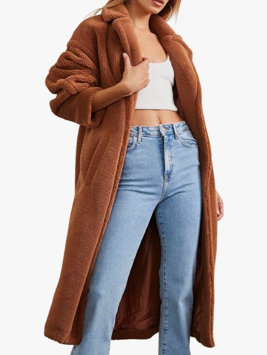 Forever 21 Jackets & Blazers - Forever 21 Plush Drop-Sleeve Teddybear Openfront Coat In Brown Size L